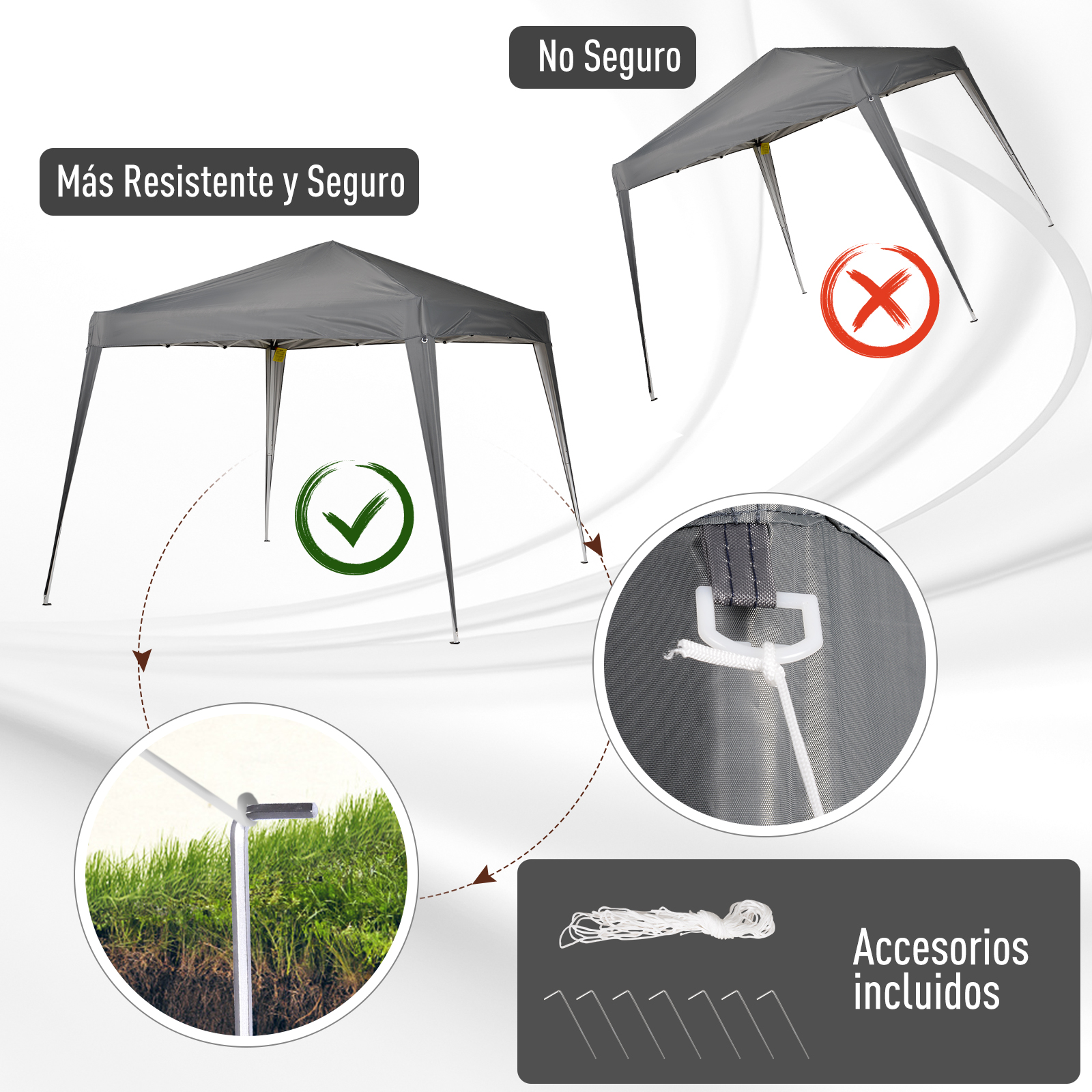 Carpa gris, estable e inestable mostrada. Accesorios incluidos.