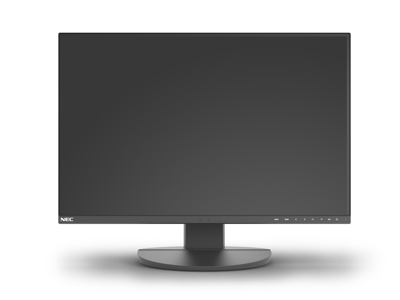 Ein schwarzer NEC Monitor mit einem breiten dunklen Bildschirm und einem Standfuß.