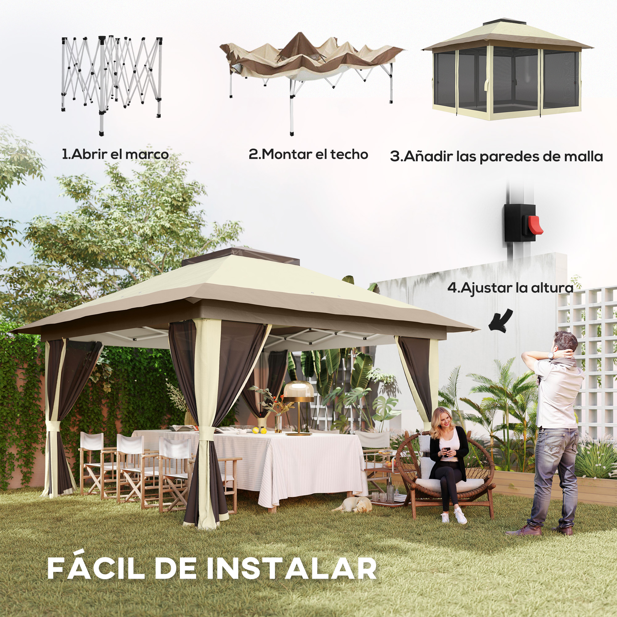 Instrucciones para armar un gazebo con ilustraciones paso a paso.
