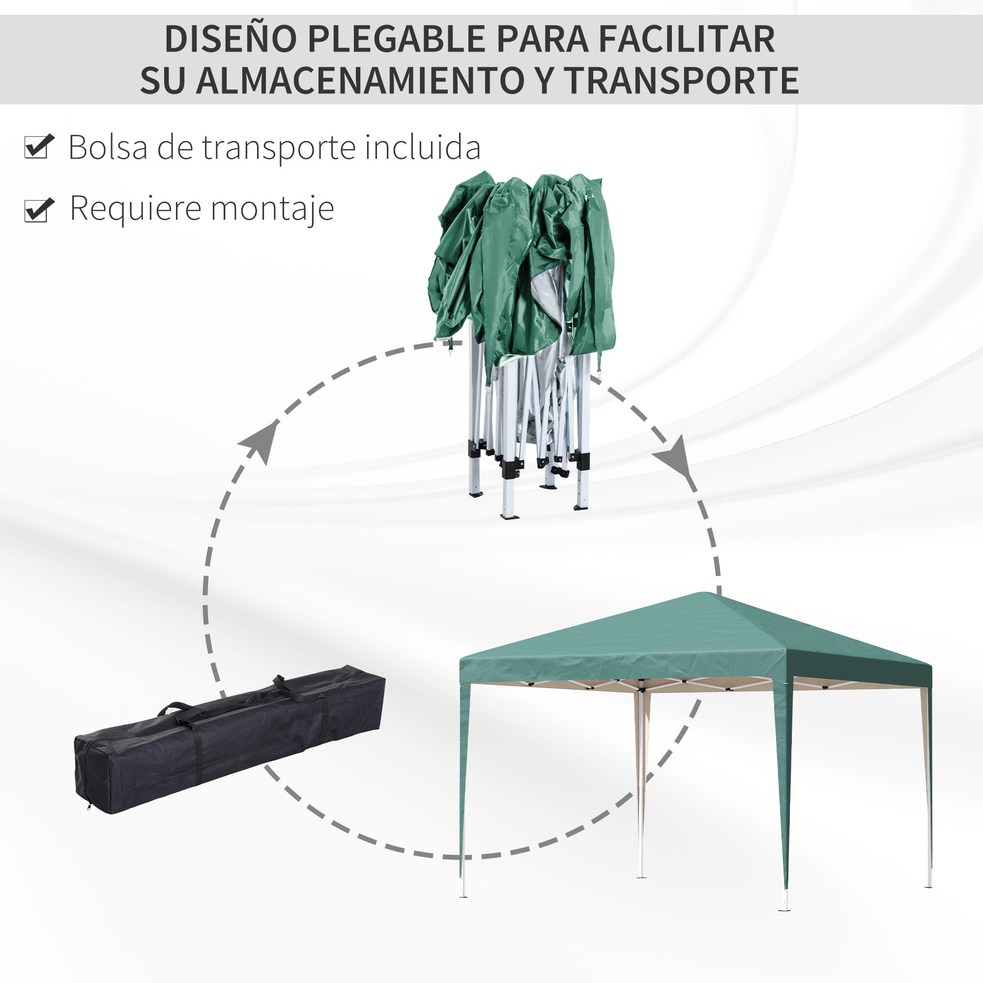 Una carpa verde, una carpa plegada y una bolsa de transporte negra.