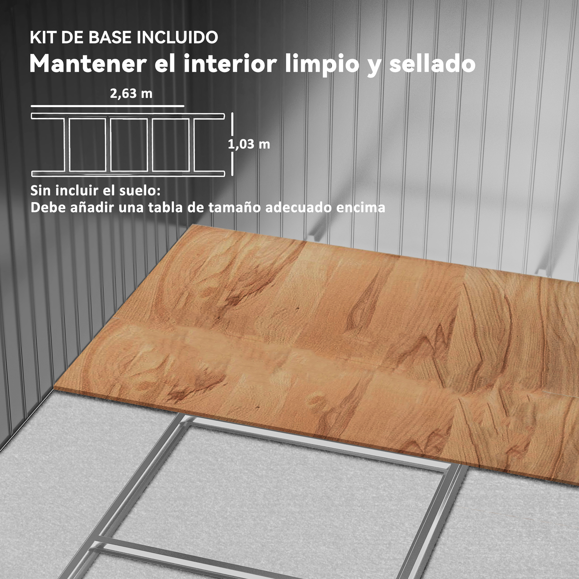 Veta de madera sobre fondo blanco con dimensiones y texto.