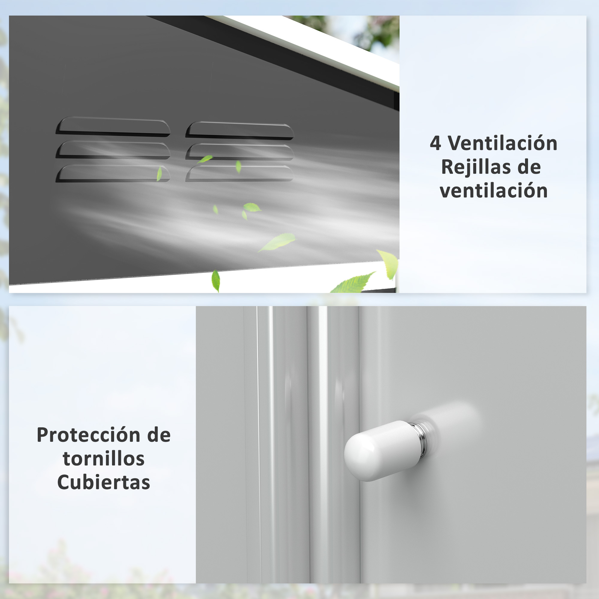 Vista de detalle con rejillas de ventilación y cubiertas.