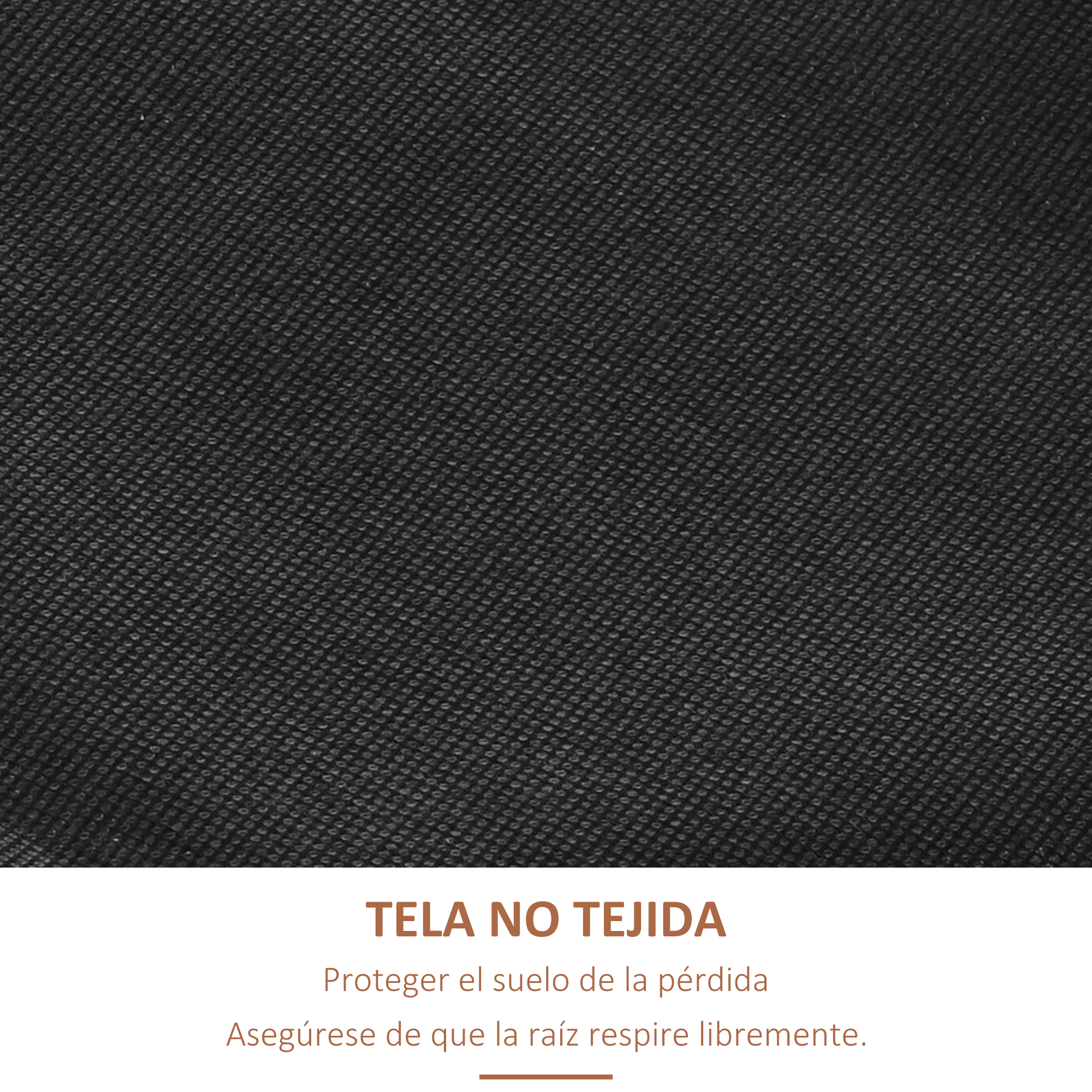 Tela negra no tejida de textura fina, con texto blanco debajo.