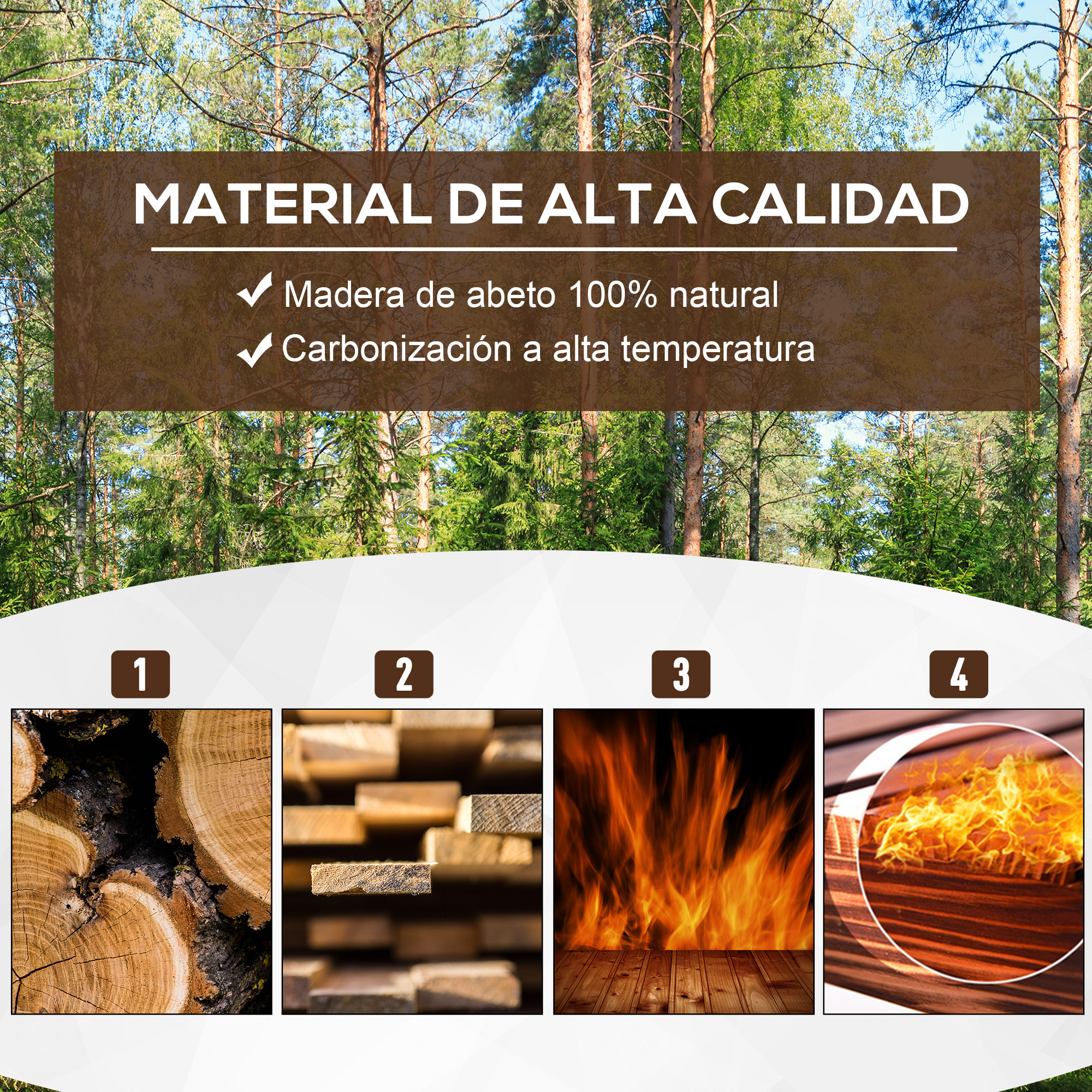 Material de alta calidad: Madera de abeto 100% natural, carbonizada a alta temperatura.