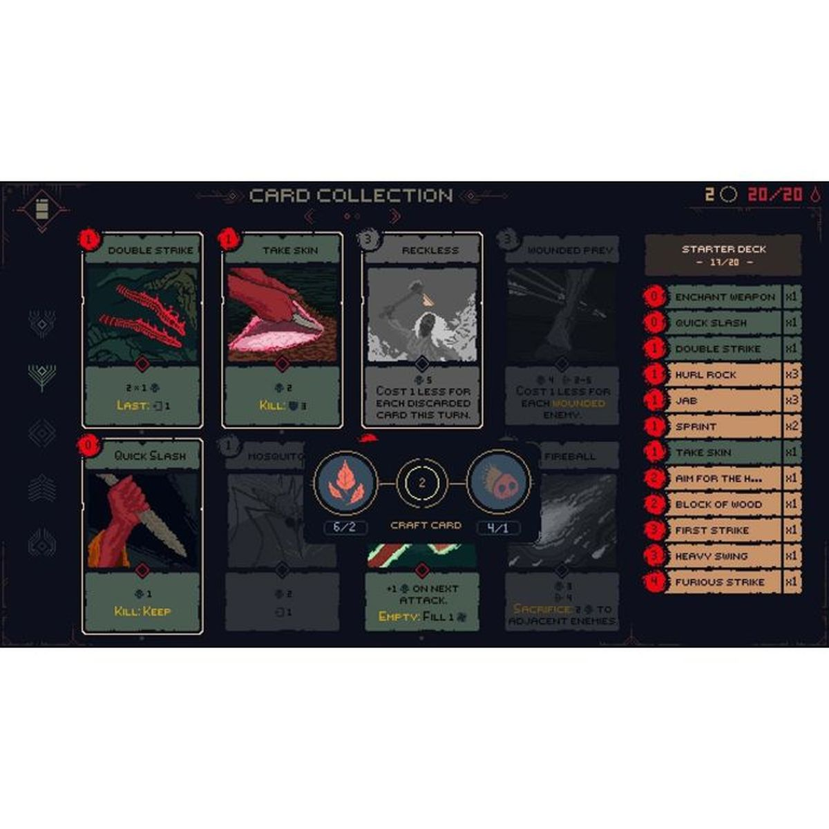 Schermata di gioco con carte e statistiche di combattimento.