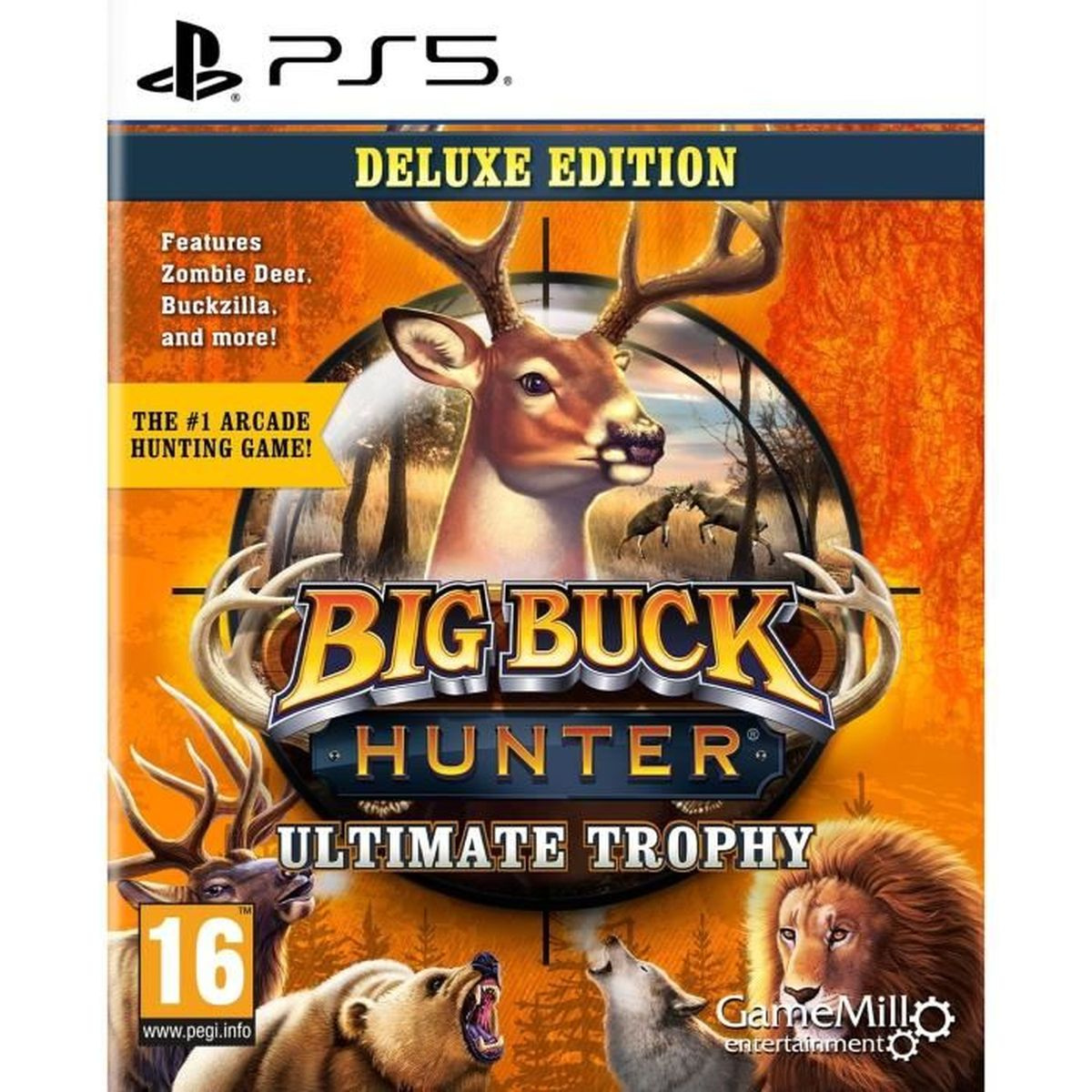 Copertina PS5: Big Buck Hunter Deluxe Edition con animali e temi di caccia.