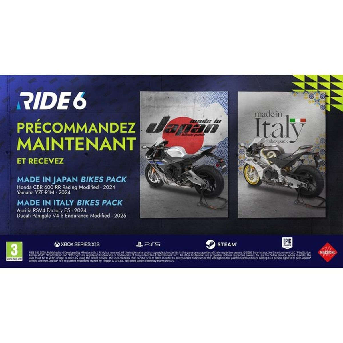 Reklama gry RIDE 6 z japońskimi i włoskimi motocyklami.
