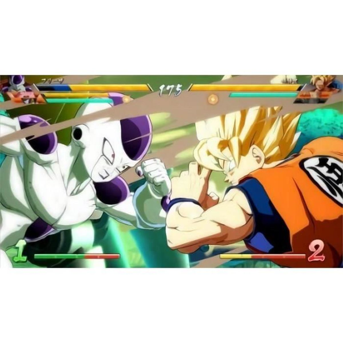 Goku e Freezer combattono in un videogioco con barre della salute.