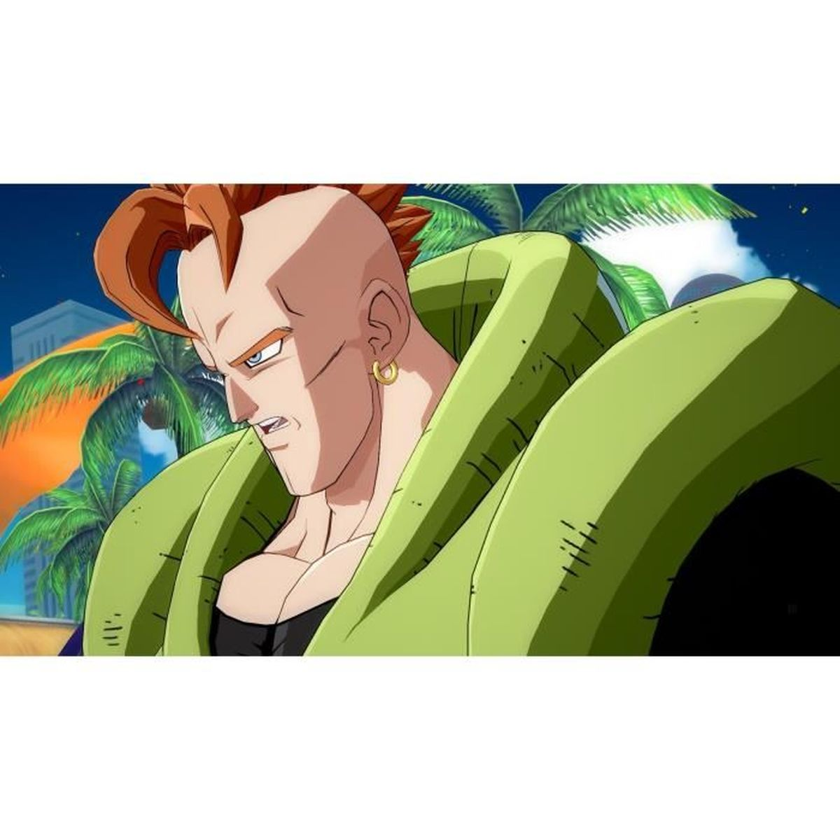 Un uomo con cresta rossa e orecchino dorato indossa una veste verde.