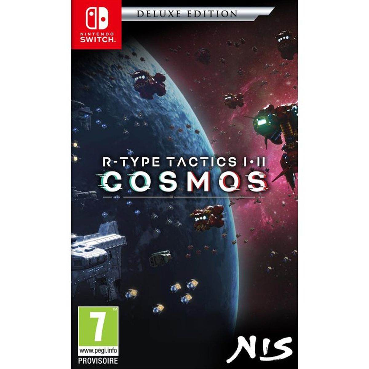 Copertina gioco Nintendo Switch con astronavi, pianeta e titolo 'R-Type Tactics I II Cosmos'.