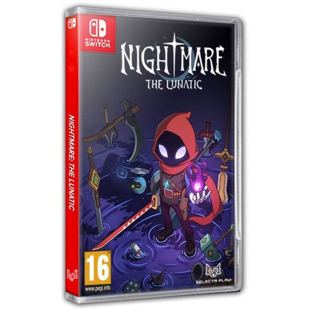 Custodia gioco Nintendo Switch con un personaggio incappucciato che usa la magia.
