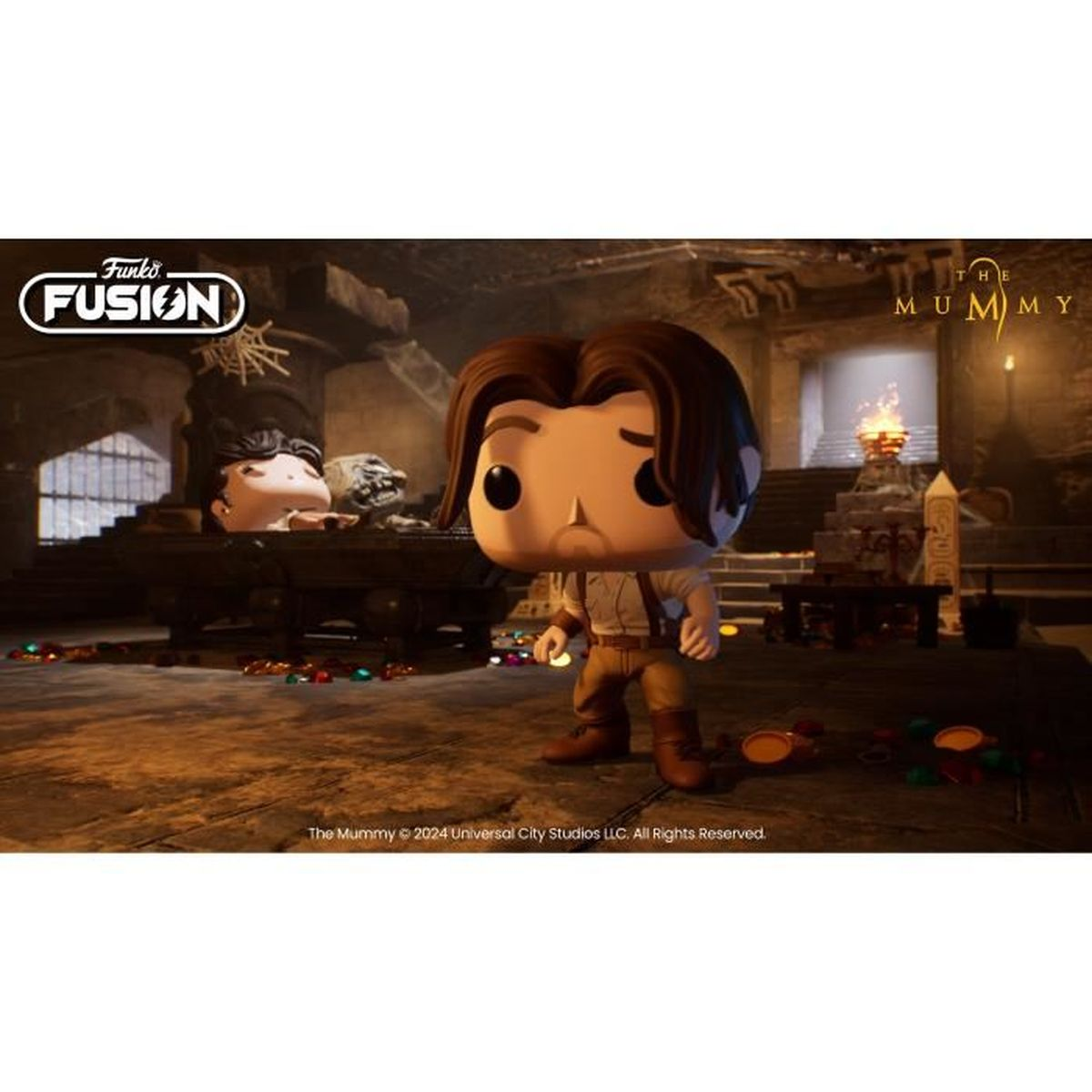 Figurka winylowa Funko Fusion mężczyzny w starożytnym grobowcu z logo "The Mummy".
