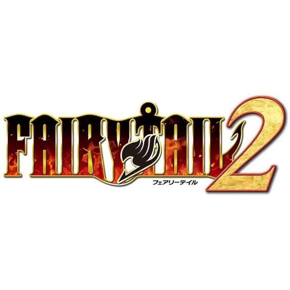 Logo di Fairy Tail 2 con fiamme e un simbolo ad ala.