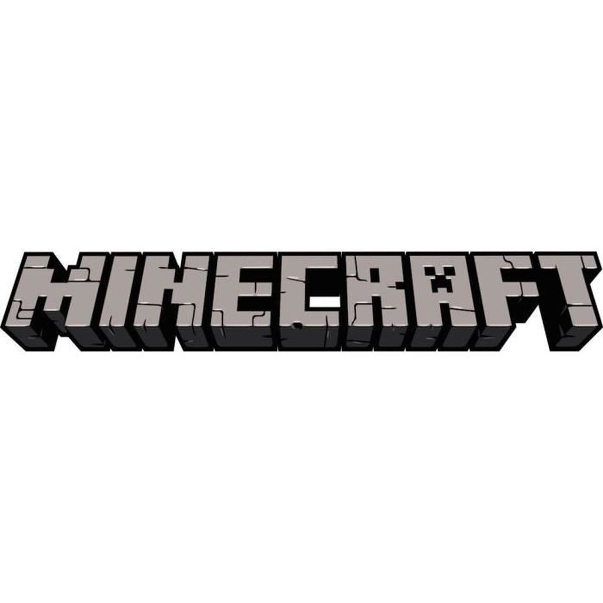 Logo Minecraft z kanciastymi literami na białym tle.