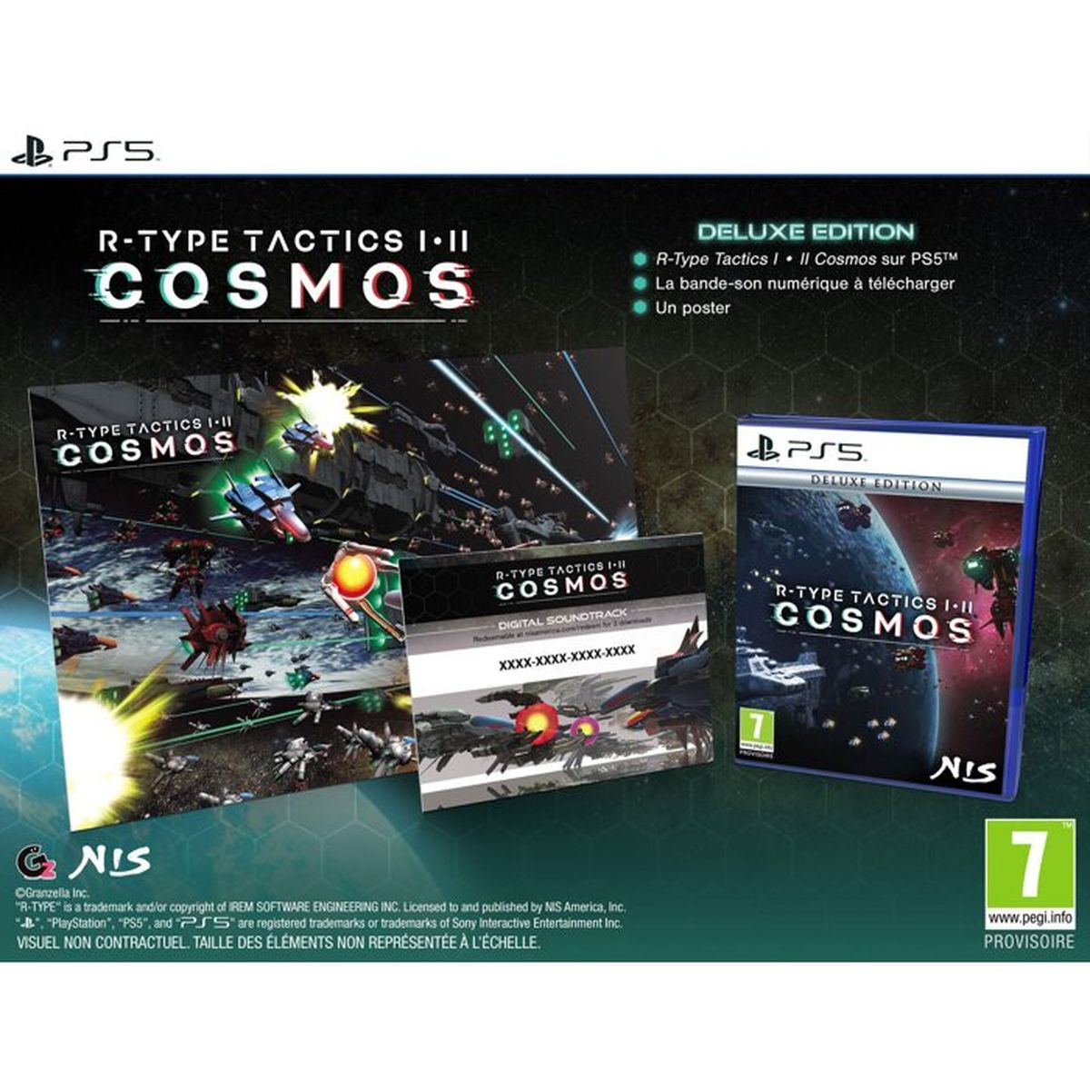 Edizione Deluxe PS5: R-Type Tactics I-II Cosmos, colonna sonora, poster. Copertina gioco.