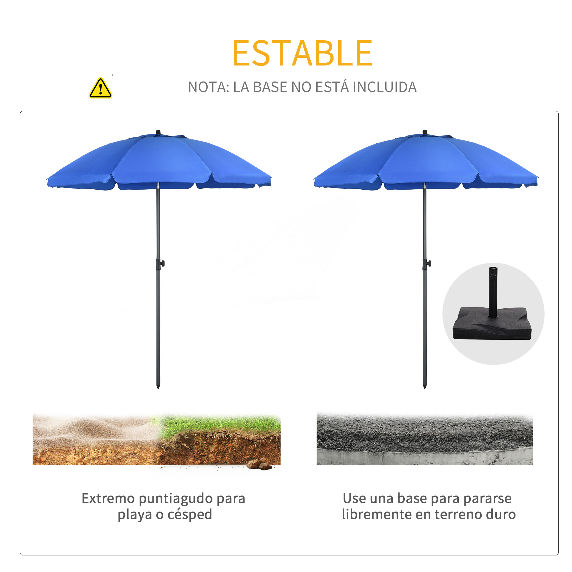 Dos sombrillas azules, una con punta, otra con base.