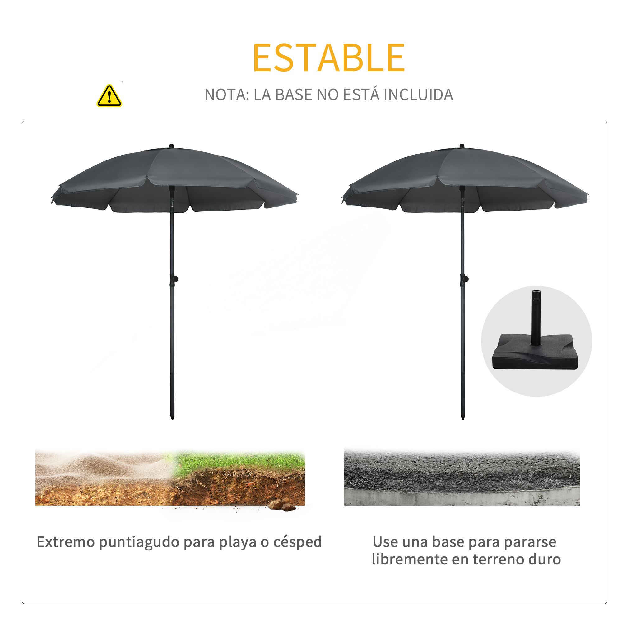 Dos sombrillas grises, una con punta, otra con base.
