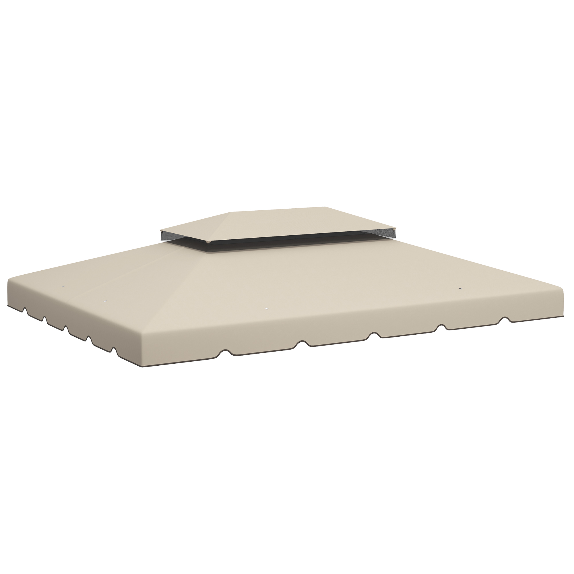 Una tettoia per gazebo beige con tetto doppio, su sfondo bianco.
