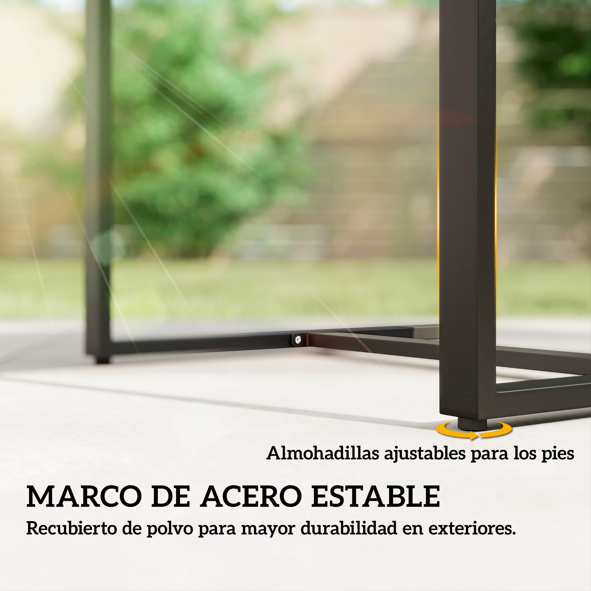 Marco de acero estable con pies ajustables y recubrimiento en polvo.