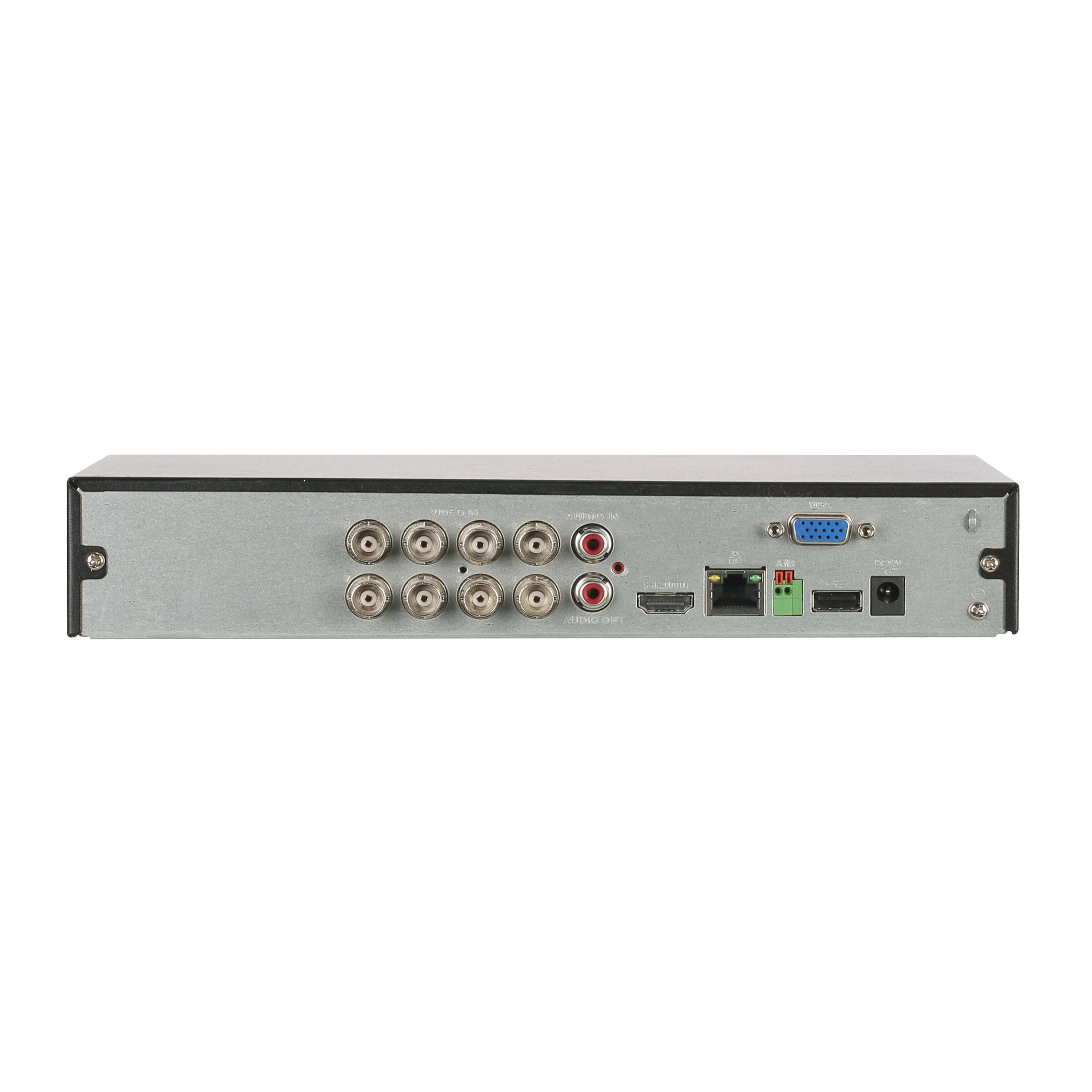 DVR'nin arkası BNC, ses, HDMI, LAN, VGA ve güç bağlantı noktaları.