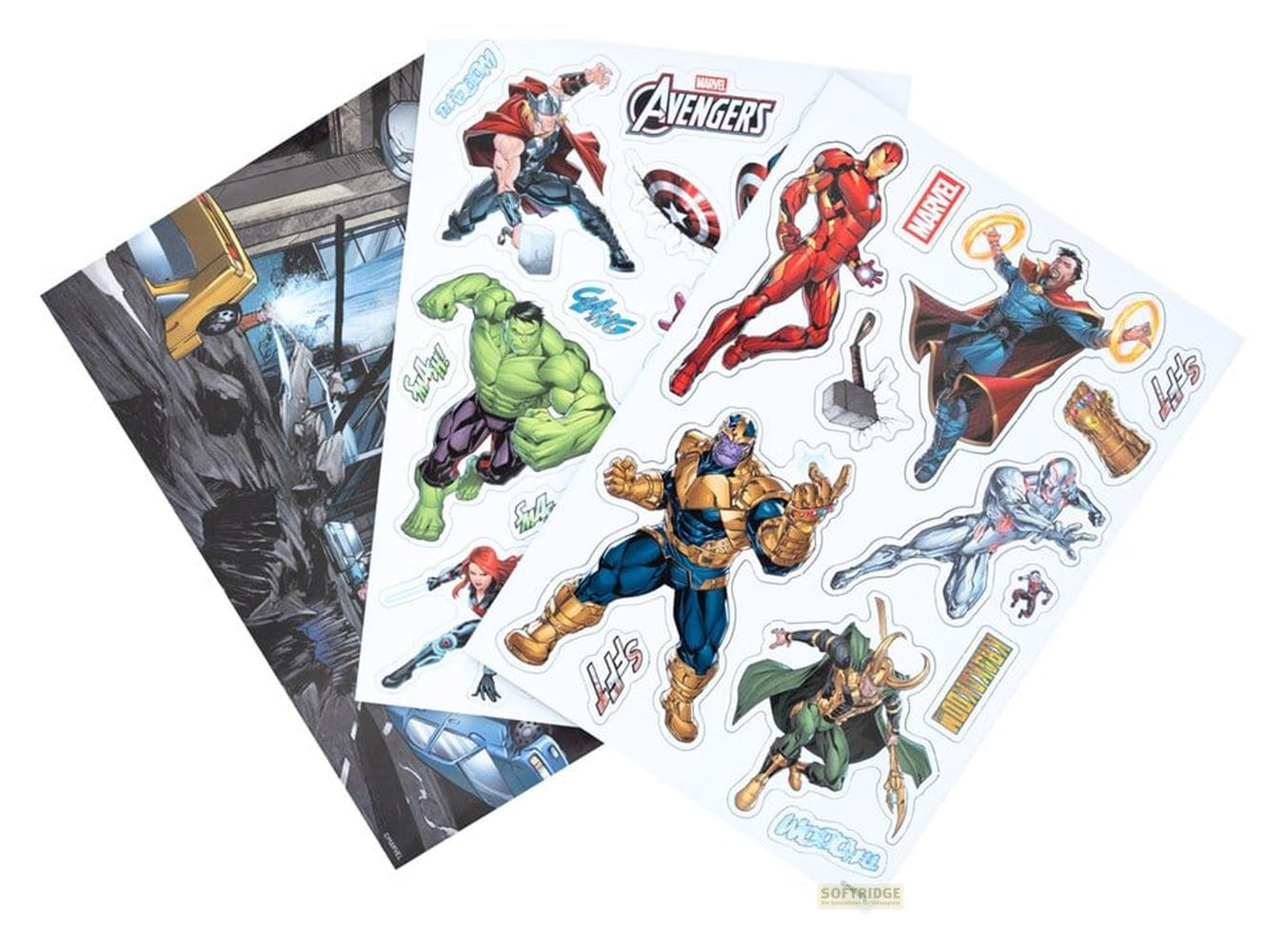 Avengers-Aufkleber: Hulk, Thor, Iron Man, Thanos, Loki, Black Widow, Doctor Strange.