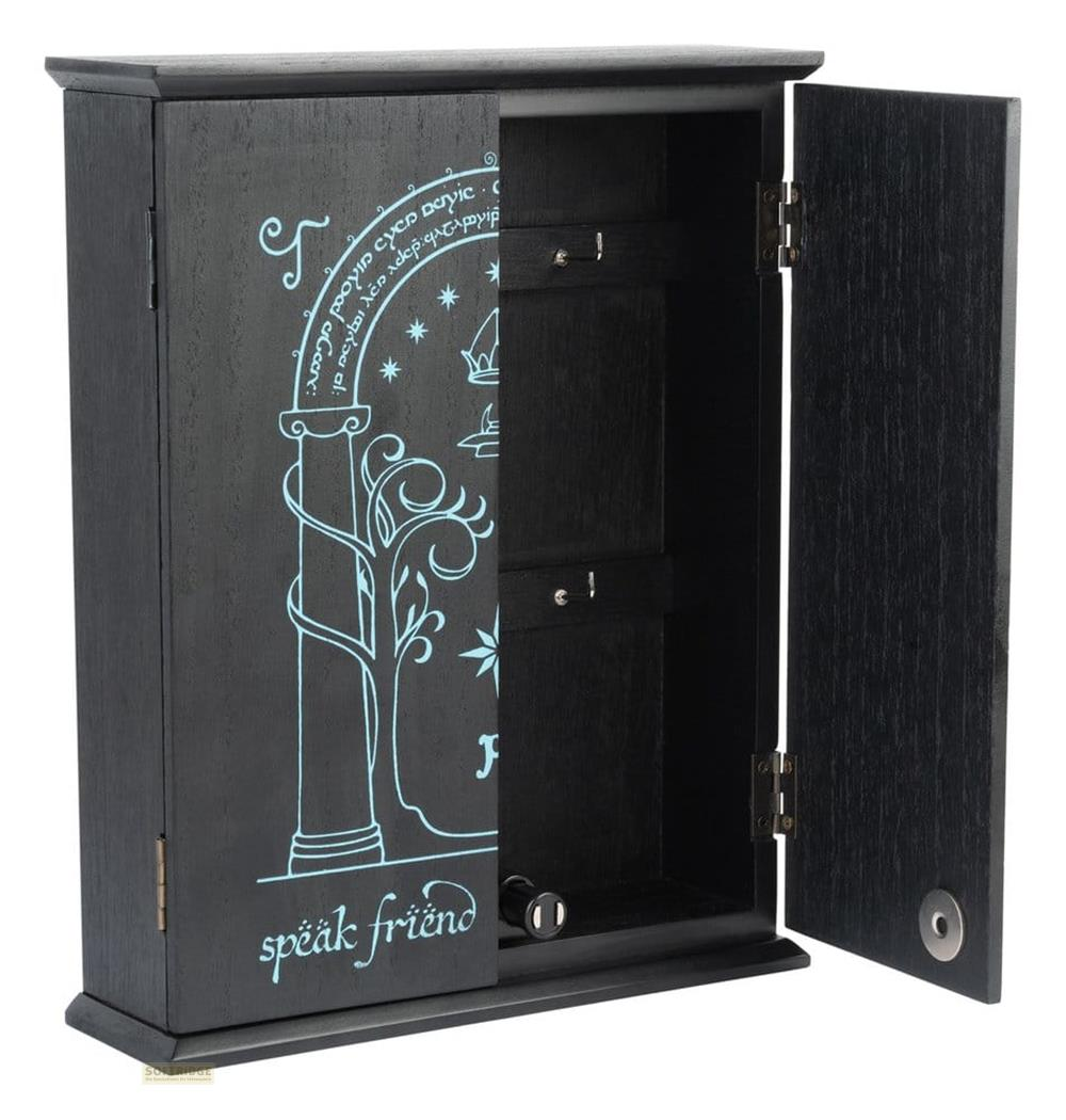 Schwarzer Schlüsselschrank mit Elben-Runen und Baumdesign.