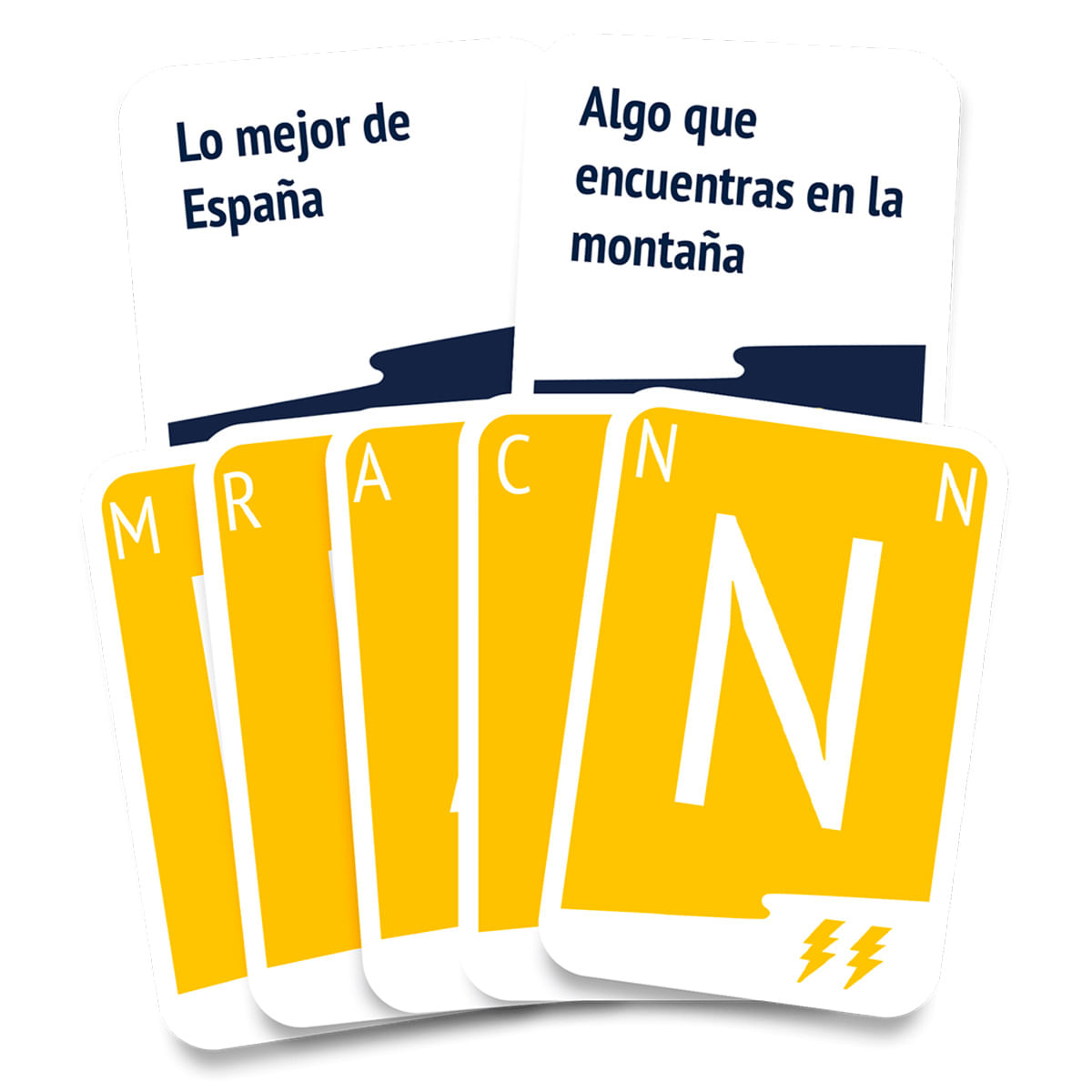 Dos cartas con texto en español y fichas de juego amarillas.