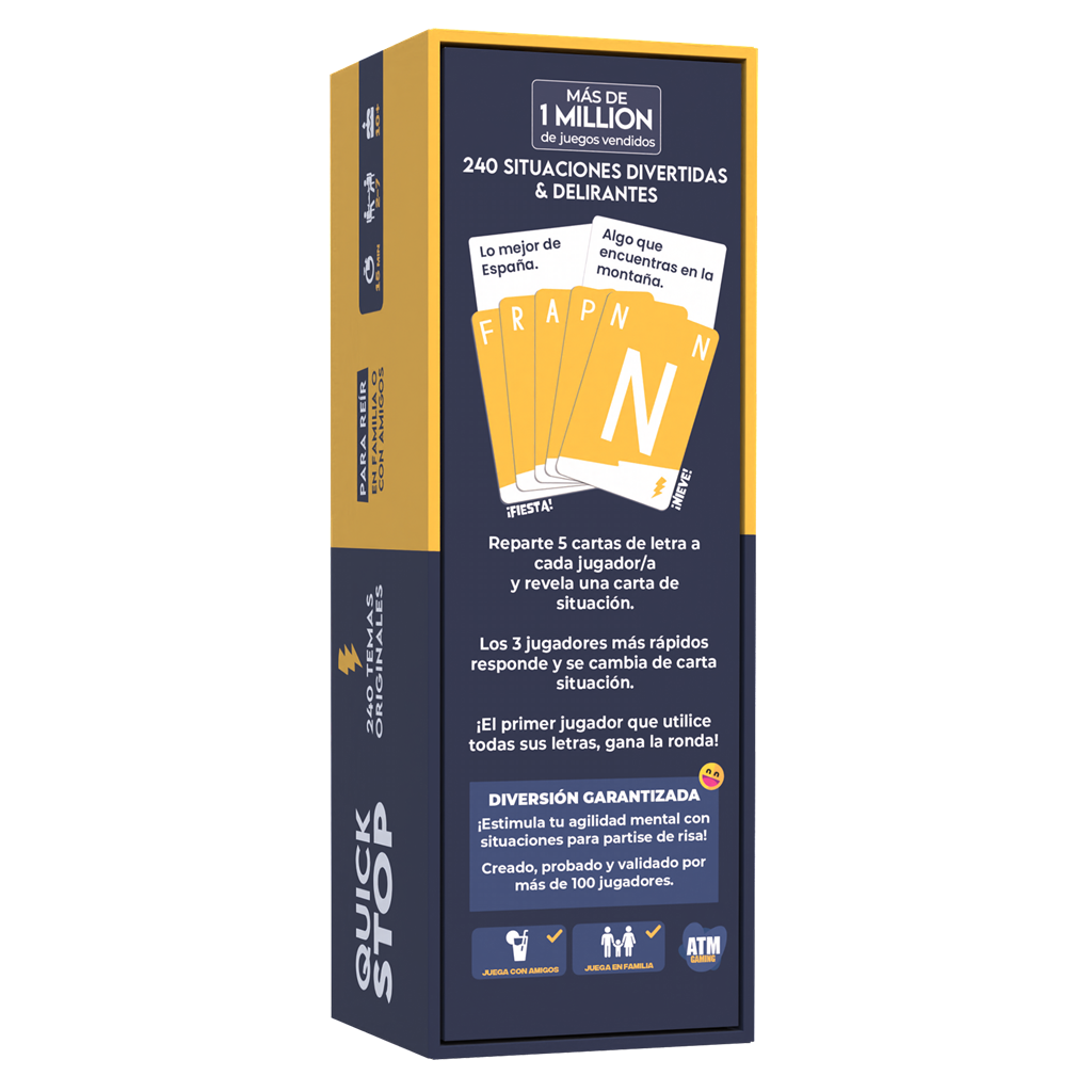 Caja del juego de cartas "Quick Stop" con cartas e instrucciones.