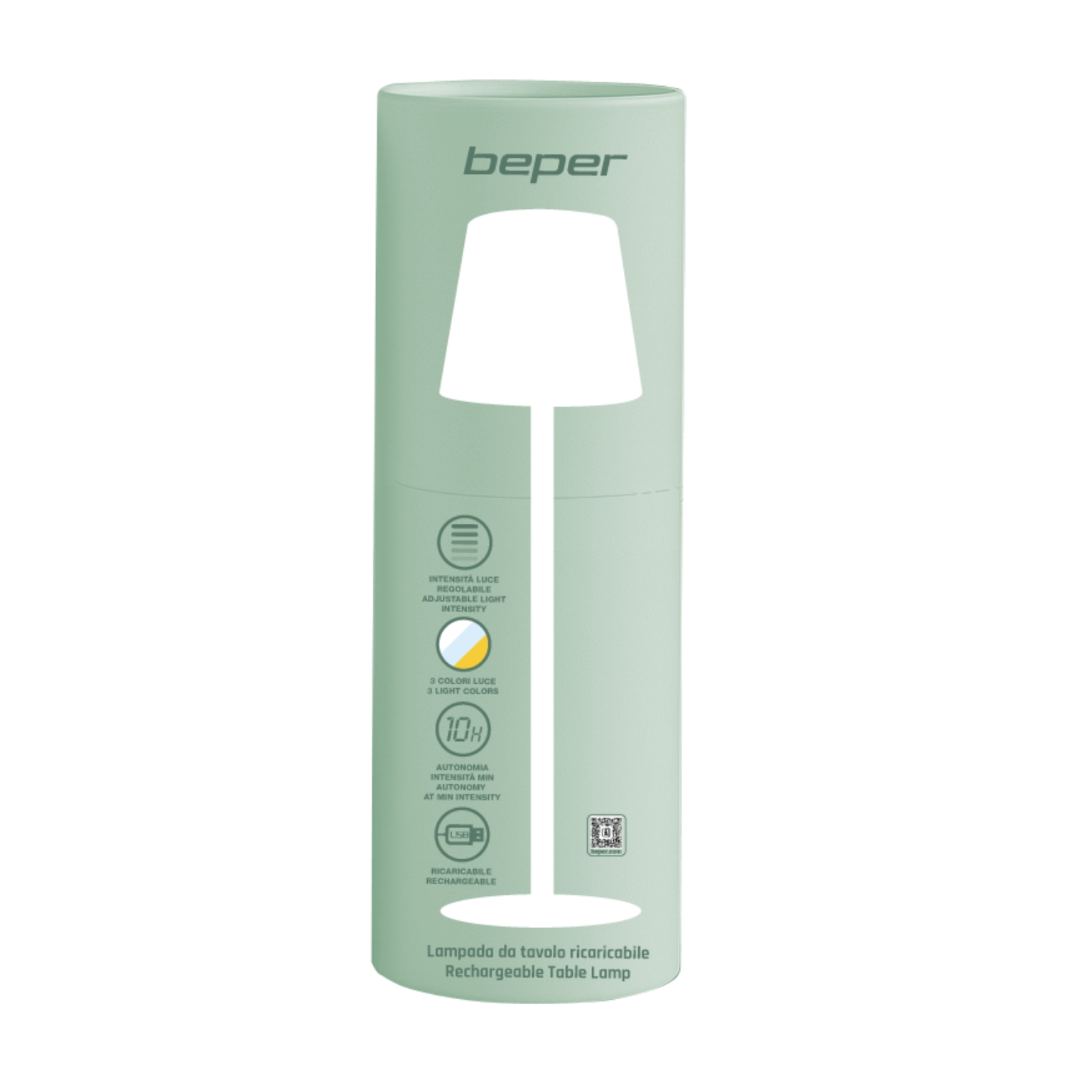 Lampada Beper: 3 colori, luminosità regolabile, batteria 10h.