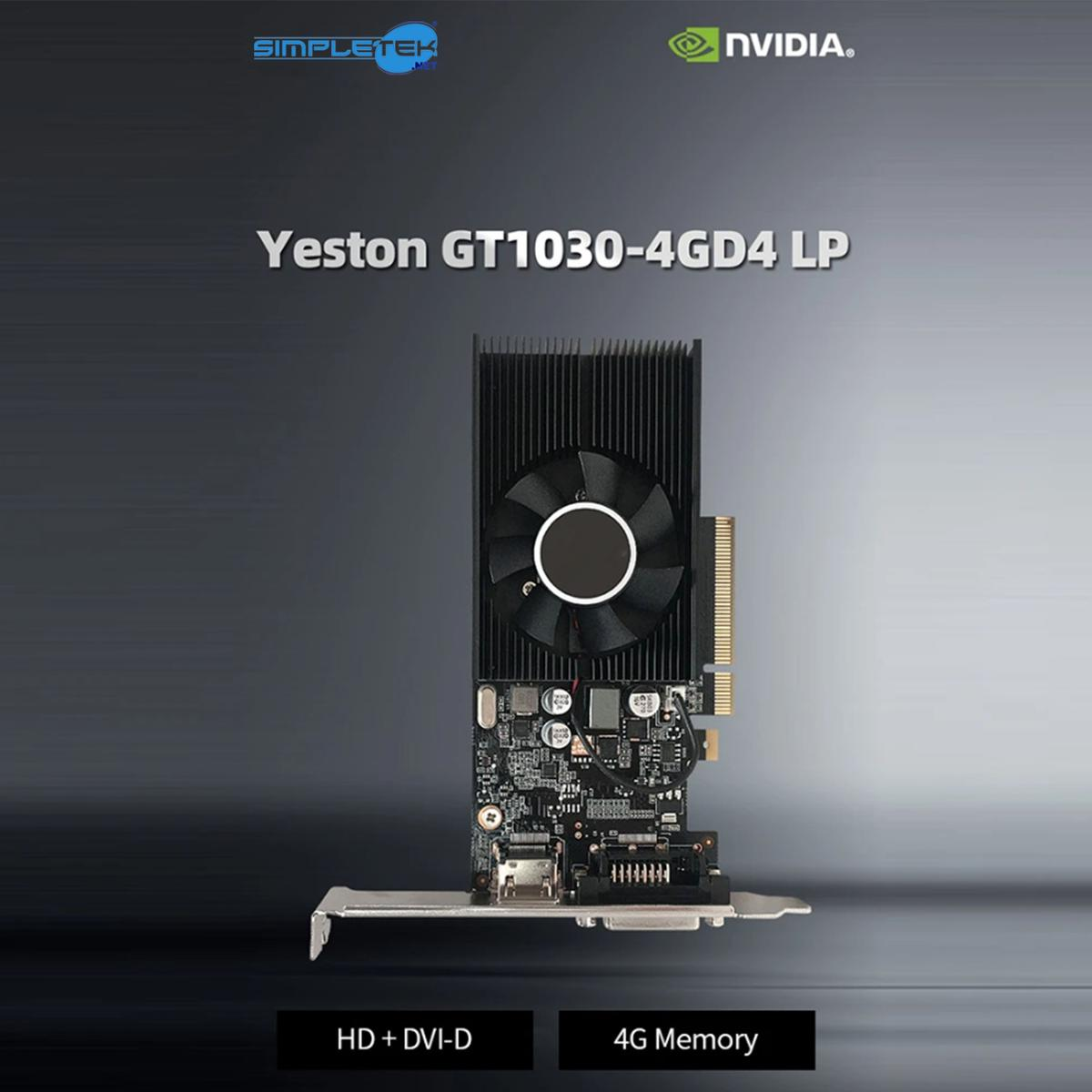 Scheda grafica Yeston GT1030-4GD4 LP con ventola, HD+DVI-D e 4GB di memoria.