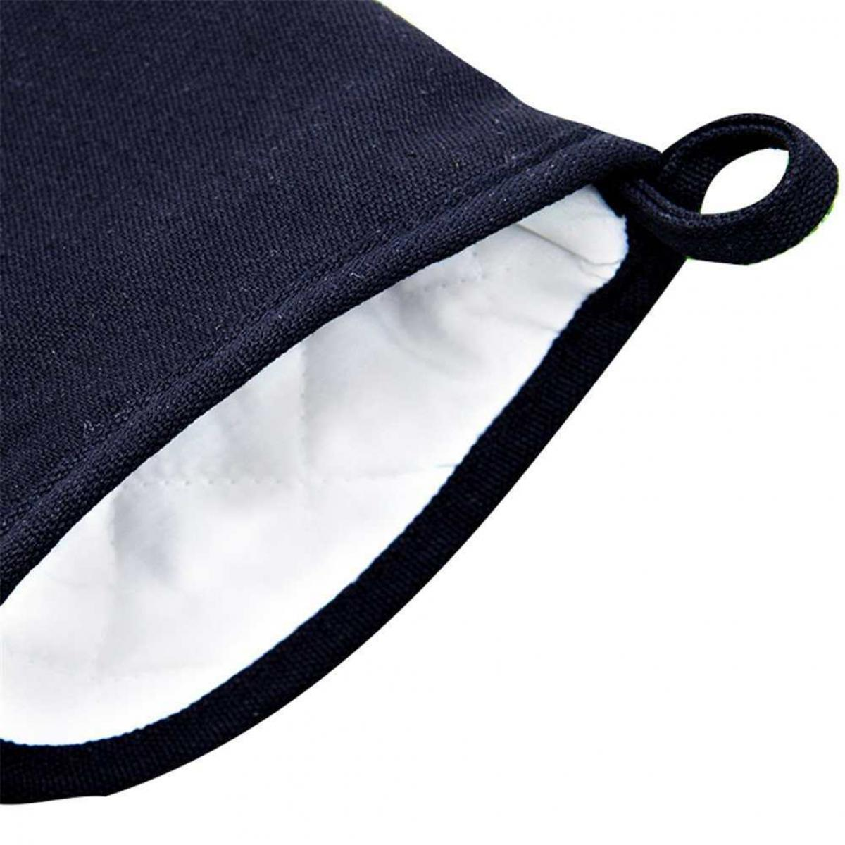 Dunkelblaue Stofftasche mit weißem Futter und Aufhängeschlaufe.