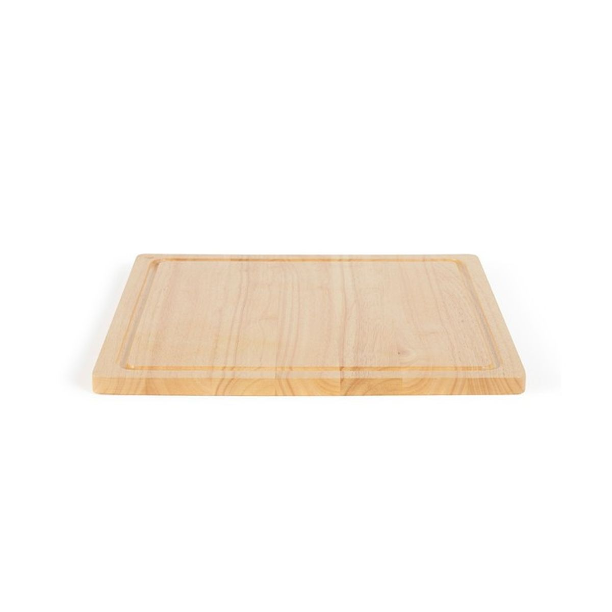 Ein rechteckiges Holzbrett mit Rillen am Rand.