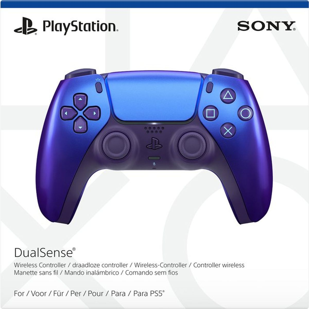Ein violetter PlayStation DualSense Controller mit Sony und PlayStation Logos.