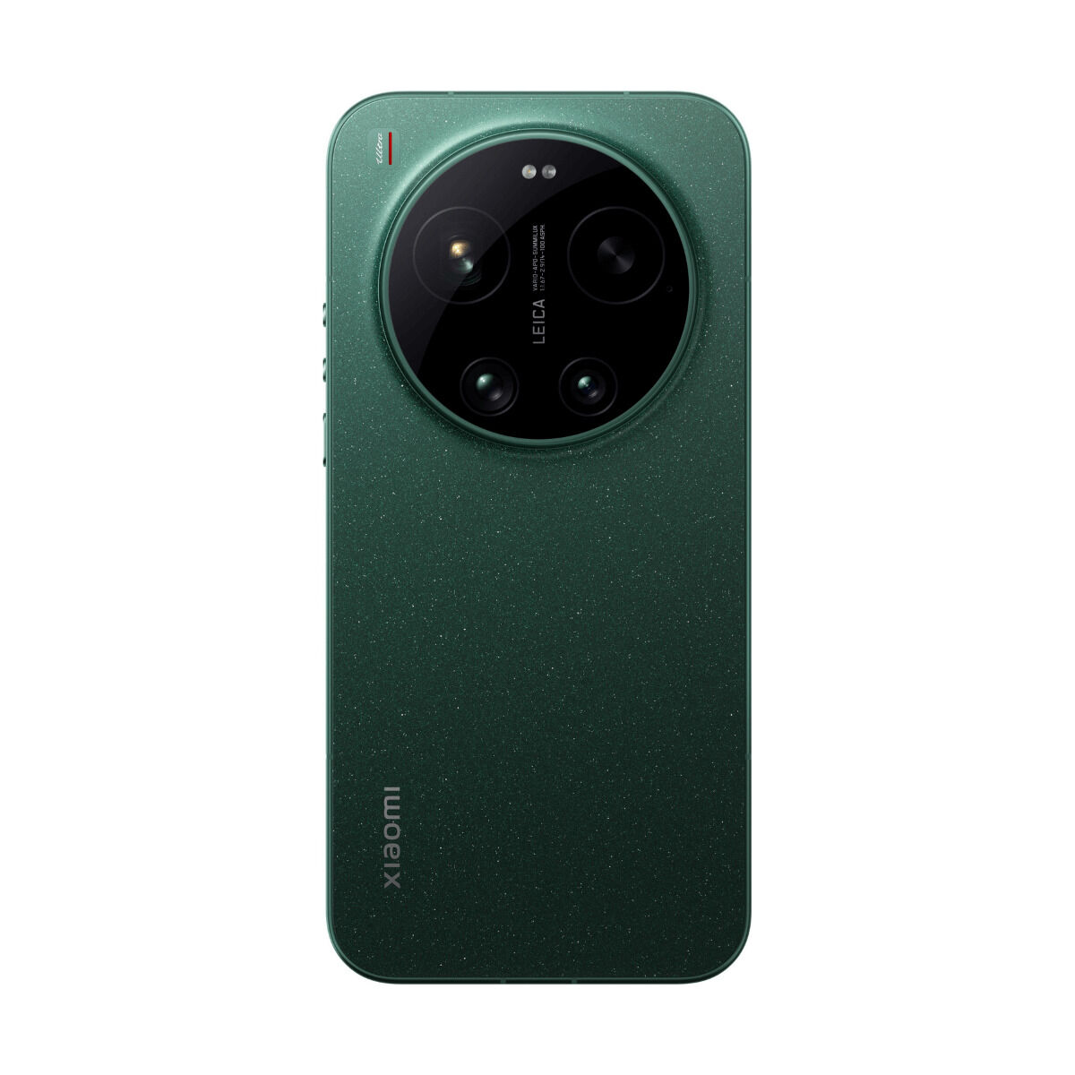 Donkergroene smartphone met een grote, ronde cameralens aan de achterkant.