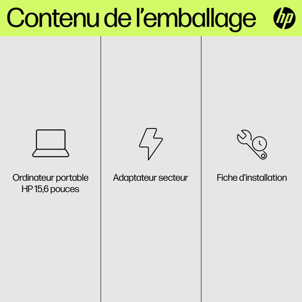 Zawartość opakowania: Laptop HP, zasilacz, instrukcja instalacji.