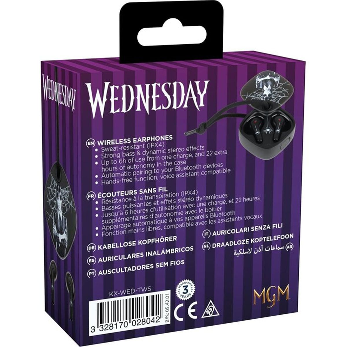 Opakowanie bezprzewodowych słuchawek marki WEDNESDAY.