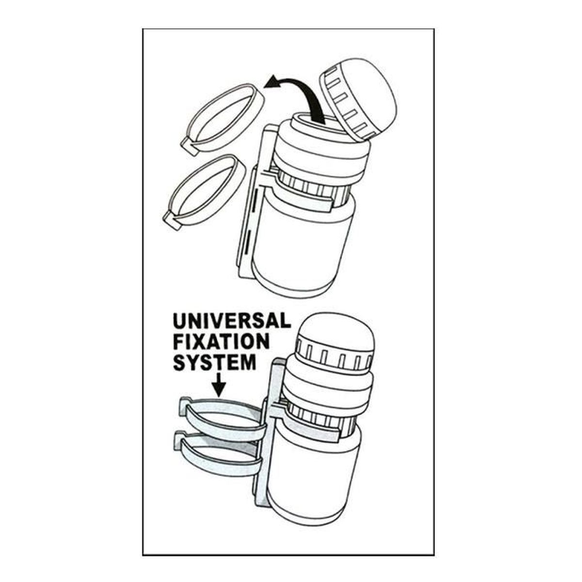 Universelles Befestigungssystem: Montageanleitung mit zwei Darstellungen.