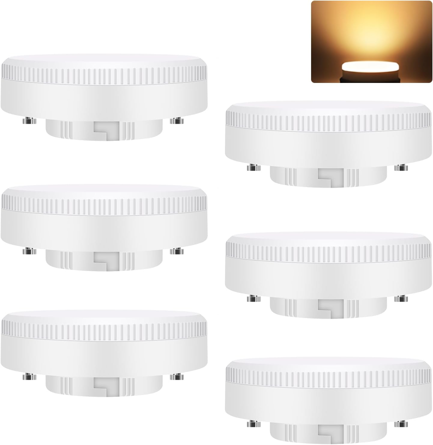 Cinque lampadine LED bianche con bordi scanalati e base a baionetta.