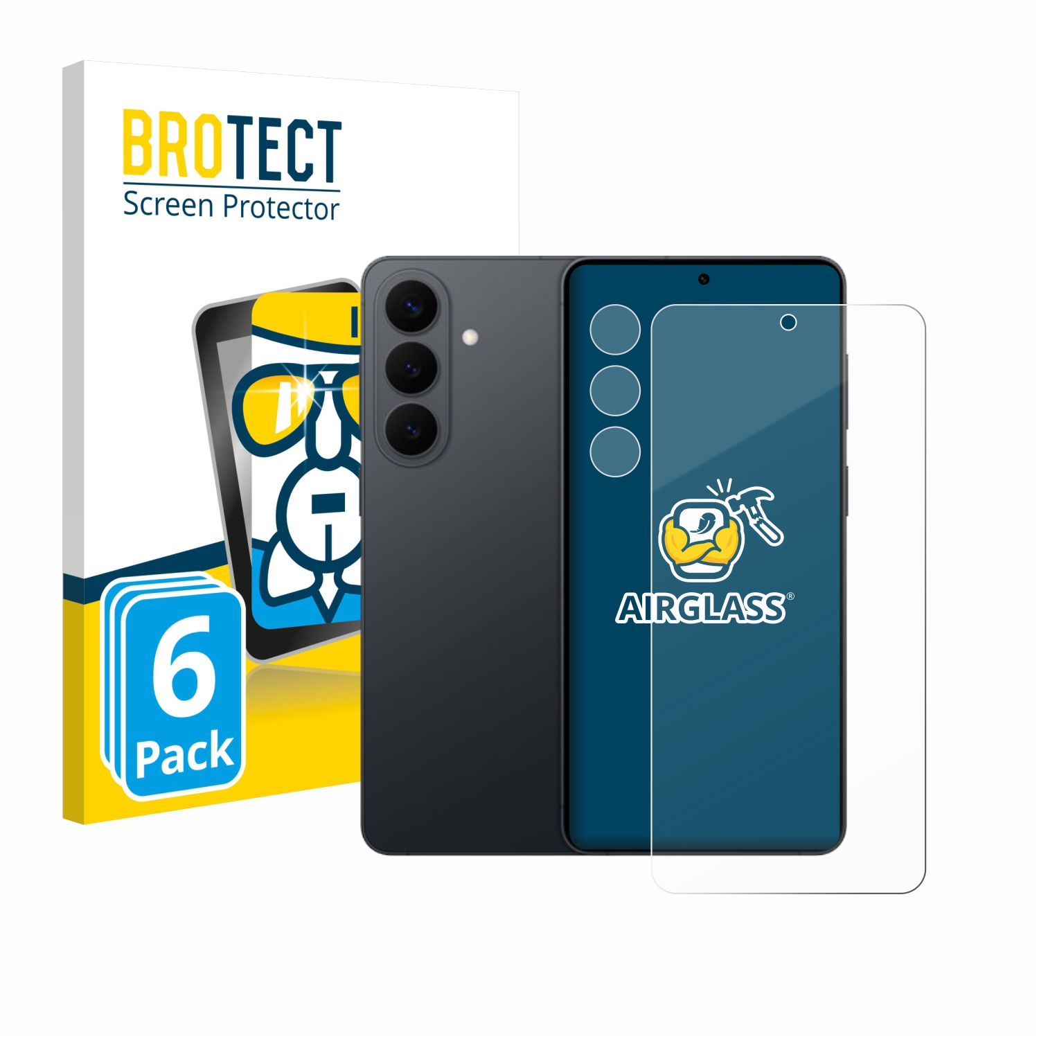 Ein Smartphone mit einem Displayschutz und einer Verpackung für 6 Stück.
