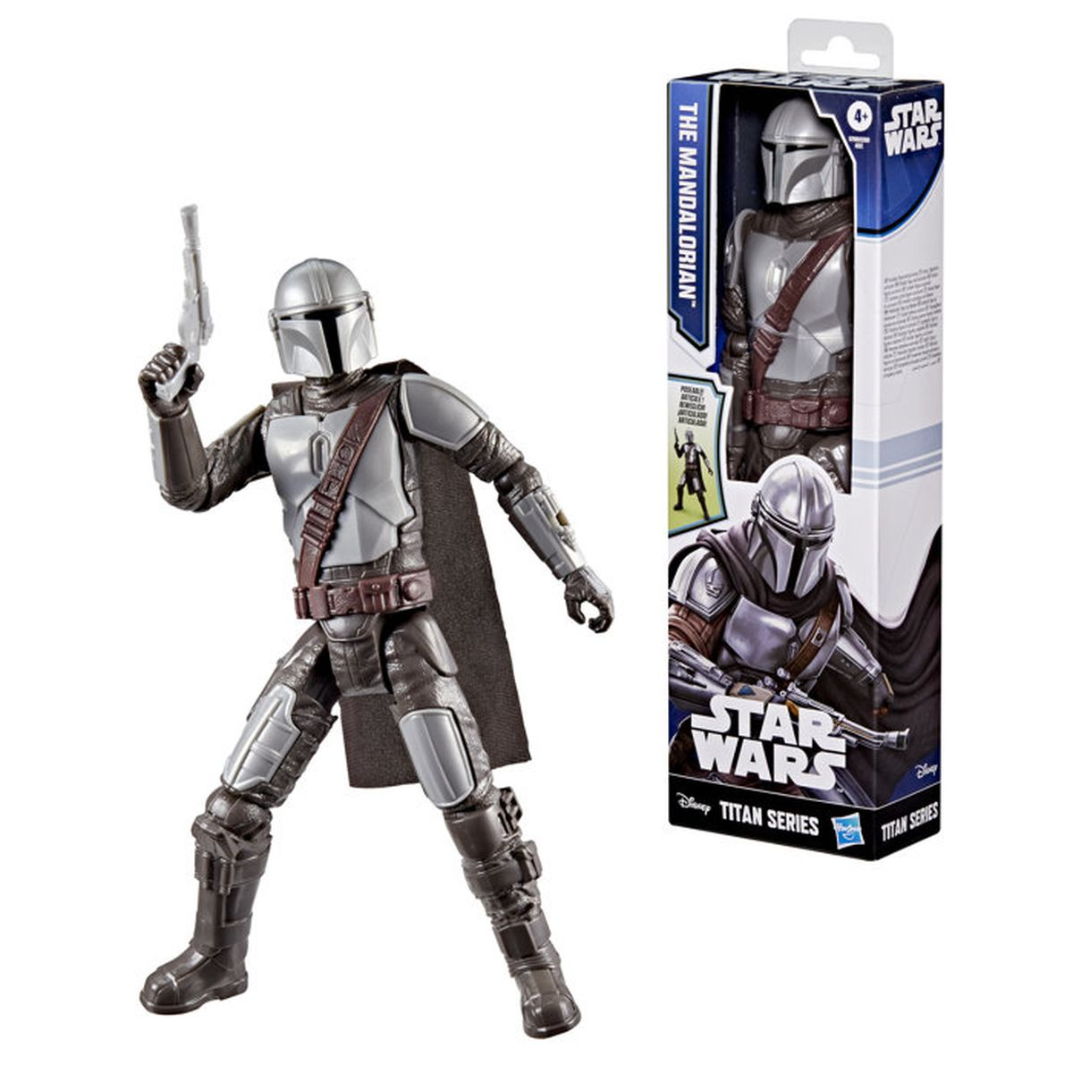 Mandalorian-Actionfigur mit Blaster und Verpackung von Star Wars.