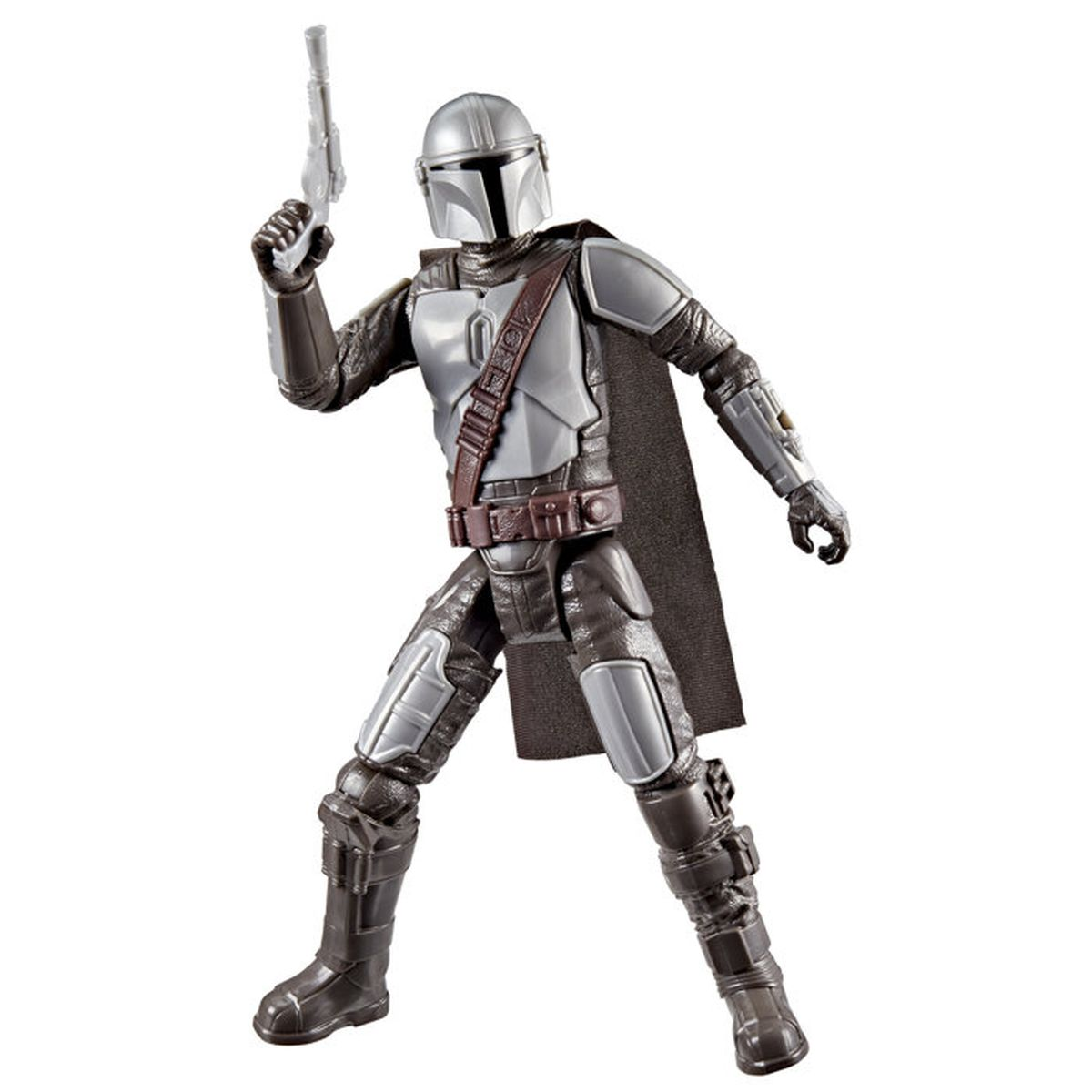 Eine Figur des Mandalorianers mit Helm und Waffe in der Hand.
