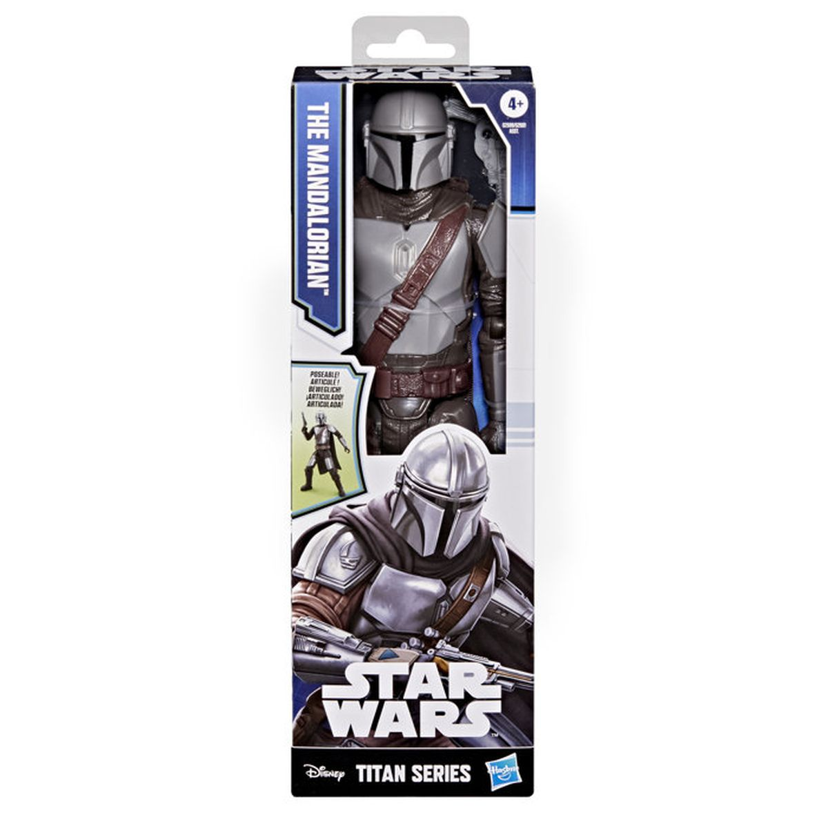 Mandalorian Actionfigur in Star Wars Verpackung, mit Helm und Rüstung.