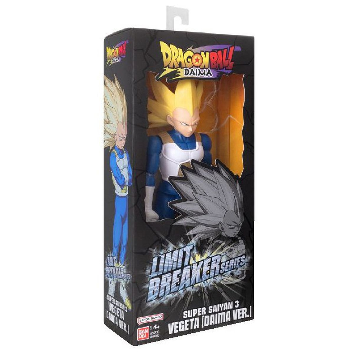 Figura de acción de Dragon Ball Daima de Super Saiyan 3 Vegeta en caja.