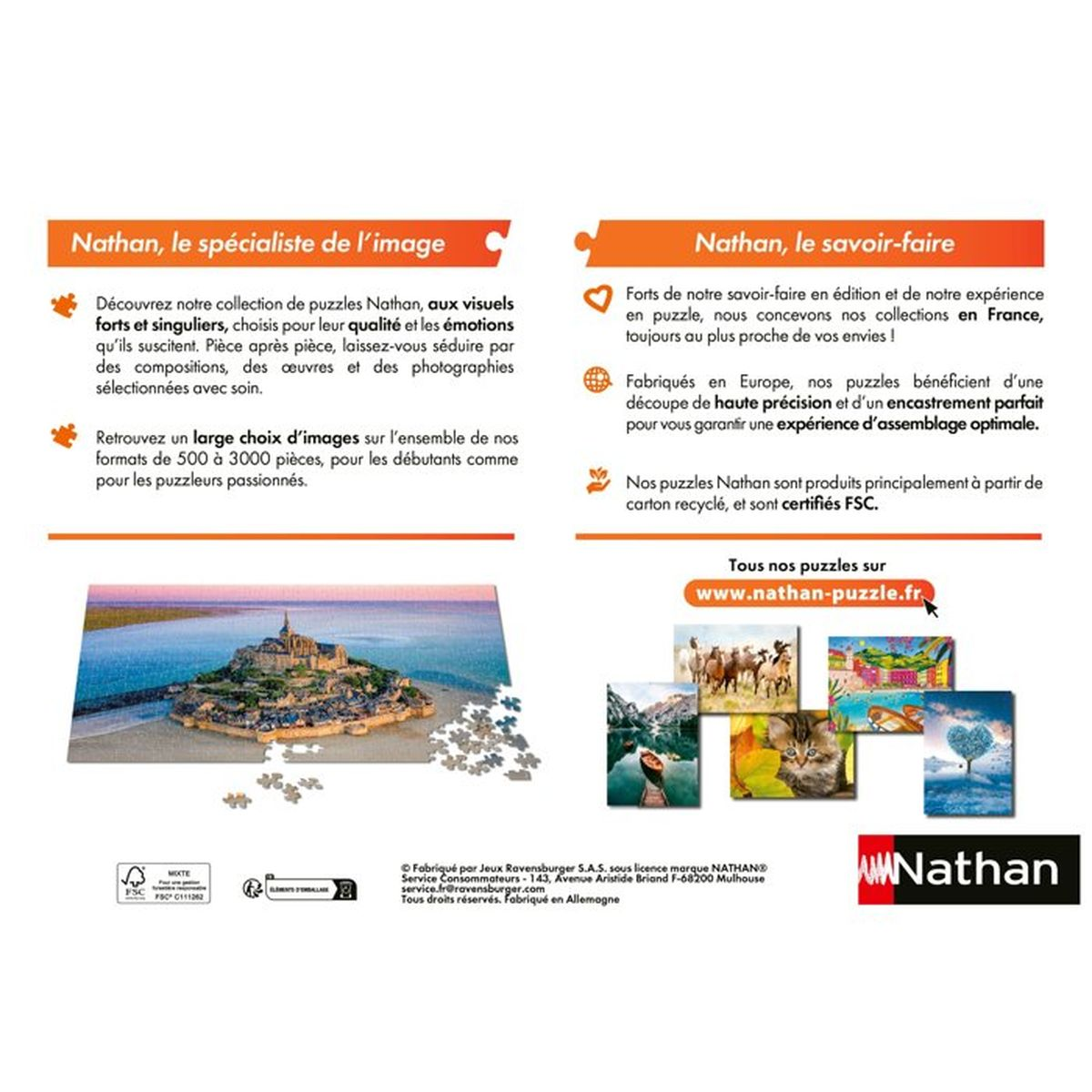 Ein Puzzle mit Mont-Saint-Michel im Wasser und verstreuten Teilen.