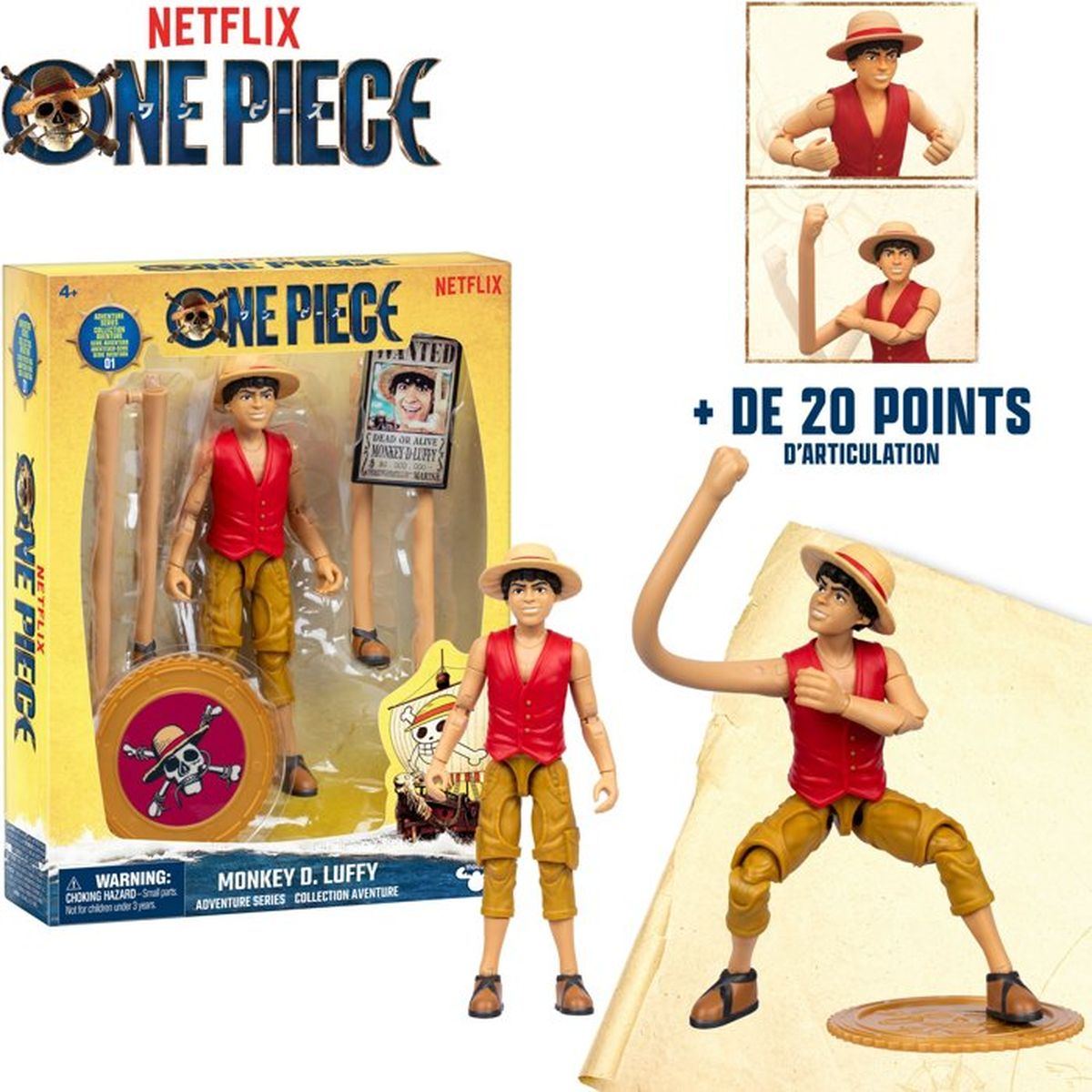 Monkey D. Luffy Actionfigur im One Piece Design, mit gelber Hose und rotem Weste.