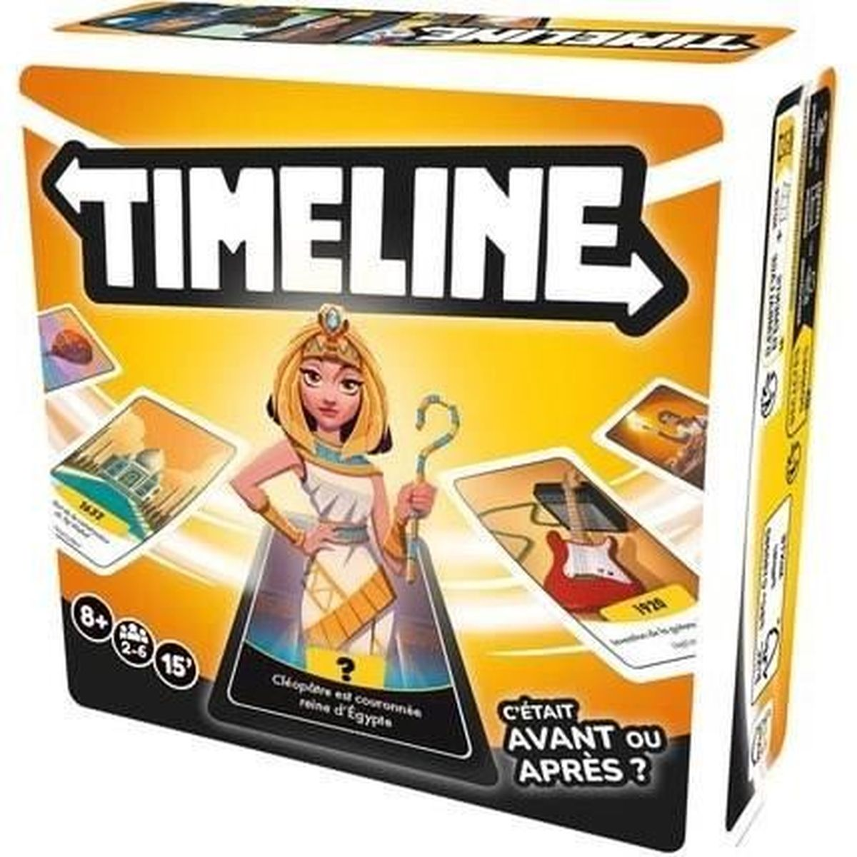 Timeline bordspel doos met Cleopatra-illustratie en kaarten.