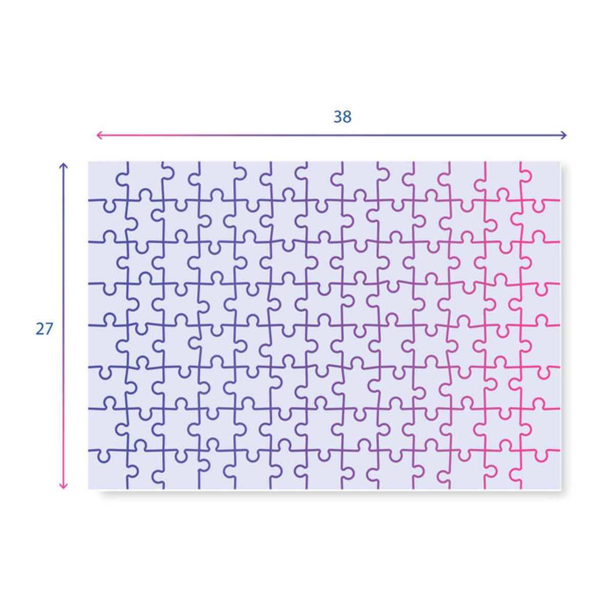 Puzzle da 38x27 pezzi, sfumatura di colore da blu a rosa.
