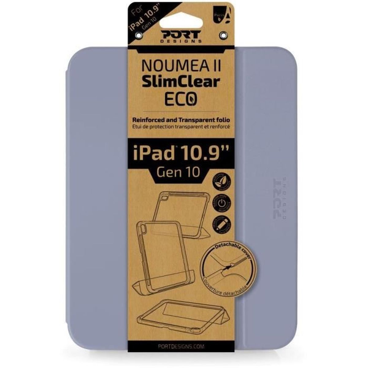 Eine graublaue iPad 10.9" Hülle mit Ecco-Design und abnehmbarer Abdeckung.