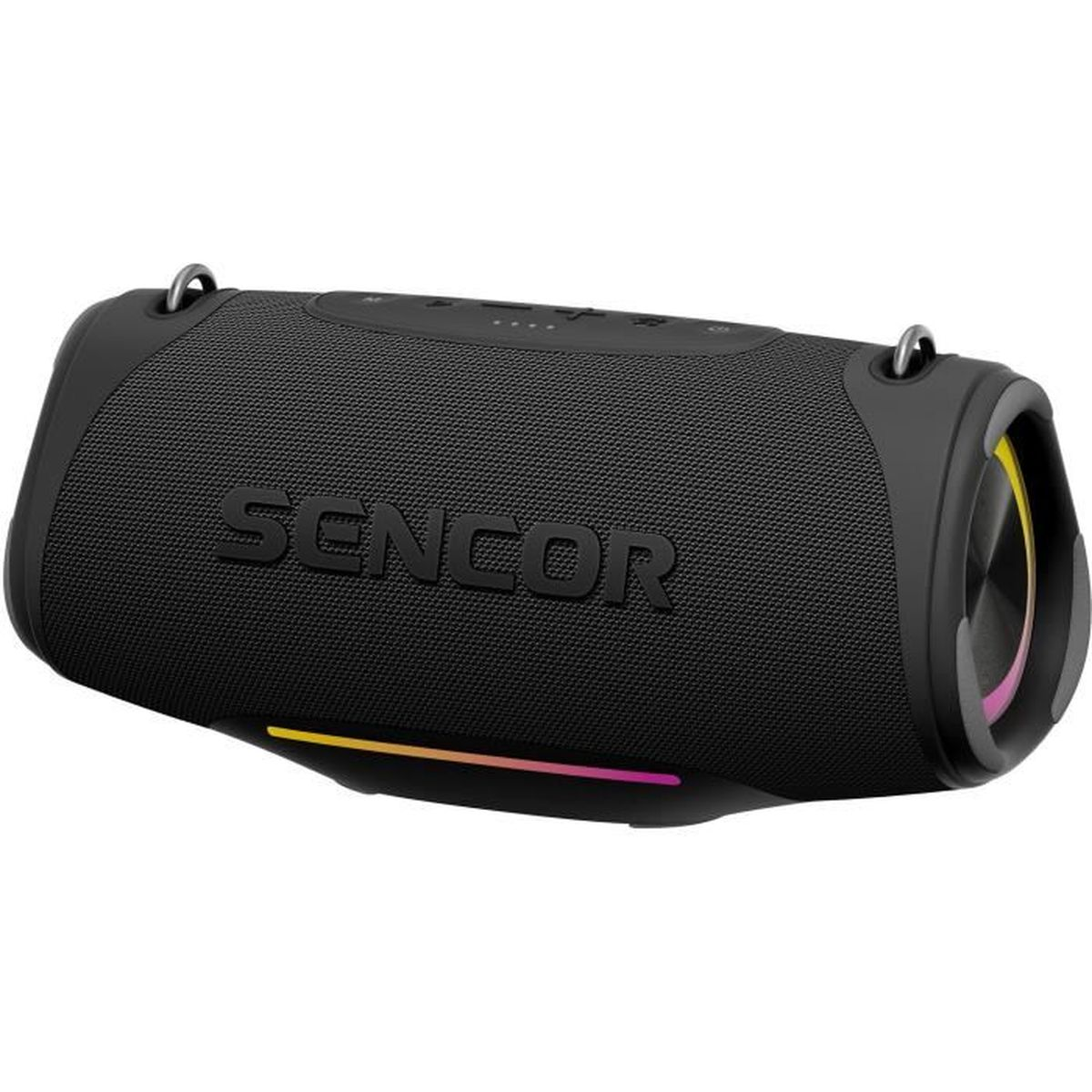 Altoparlante Bluetooth SENCOR nero con illuminazione LED colorata.