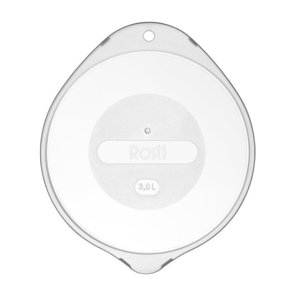 Ein transparenter Rosti-Deckel mit 3,0 L Beschriftung.